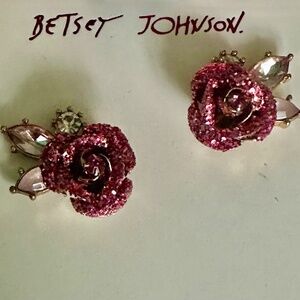 Betsy Johnson pink rose cubic zirconia earrings new